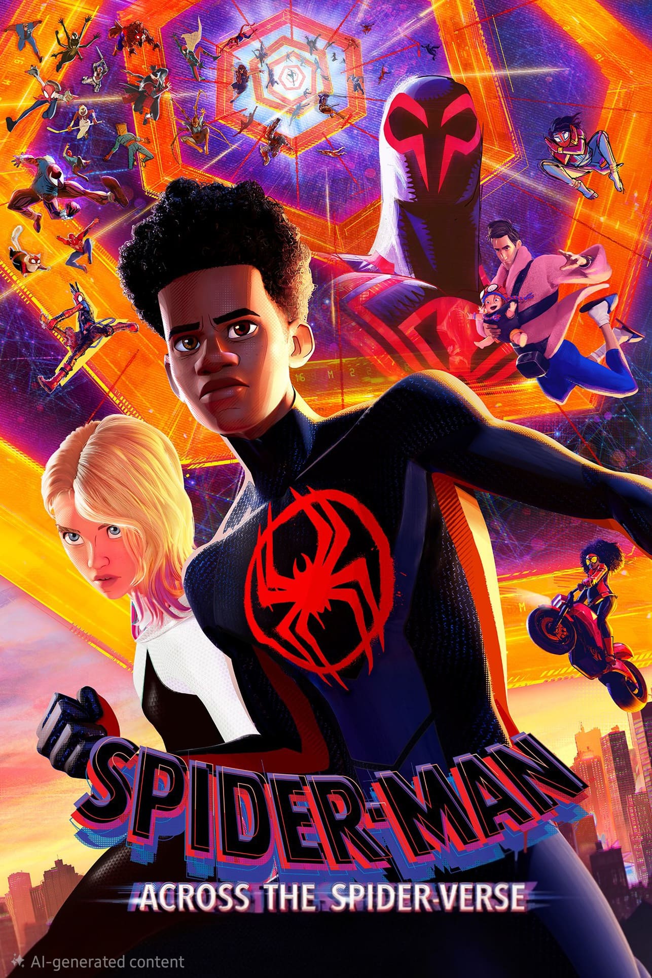 Animated poster for Spider-Man: Across the Spider-Verse featuring multiple Spider-Man characters, vibrant colors, and a cityscape. The main Spider-Man and Spider-Woman are in the foreground—making it a dynamic visual perfect for fans of IPTV BrasiL or anyone streaming Brasil IPTV who wants to showcase their love for the Spider-Verse on screen.