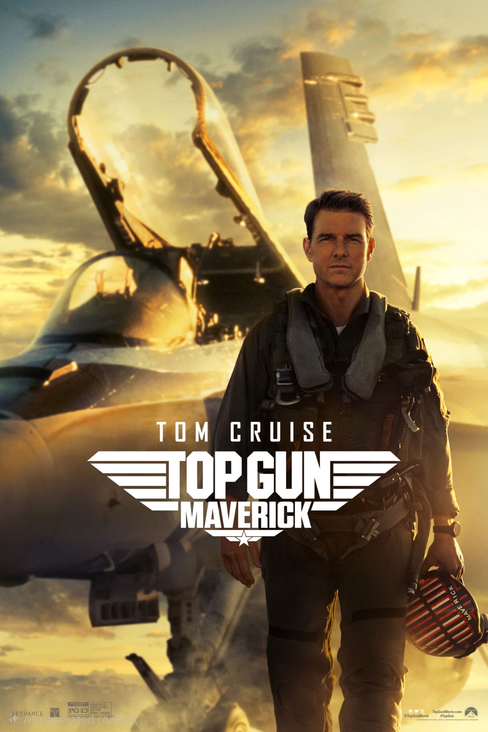 A pilot in a flight suit stands in front of a fighter jet at sunset, holding a helmet. The text reads Tom Cruise Top Gun Maverick, streaming now on Brasil IPTV.